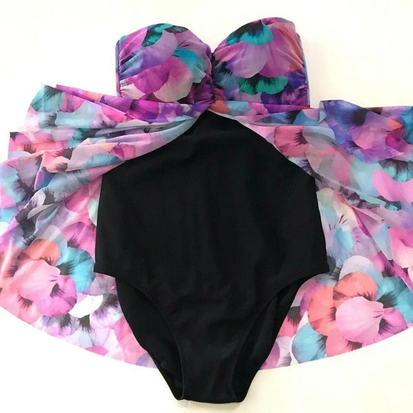 Gottex One Piece Multicolor Floral Flyaway Bandeau Style one piece Swimsuit sz 8 - Picture 10 of 10